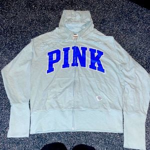 PINK. Blue. Zip-up hoodie.